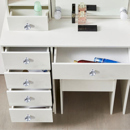 Schminktisch mit LED Beleuchtung Spiegel Hocker 6 Schubladen 6 Ablagen