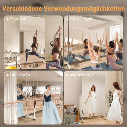 Ganzkörperspiegel 170x100cm, 360° Drehbar, Rollbar & Gehärtet