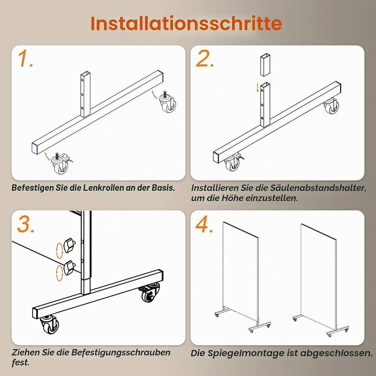 Ganzkörperspiegel 170x100cm, 360° Drehbar, Rollbar & Gehärtet