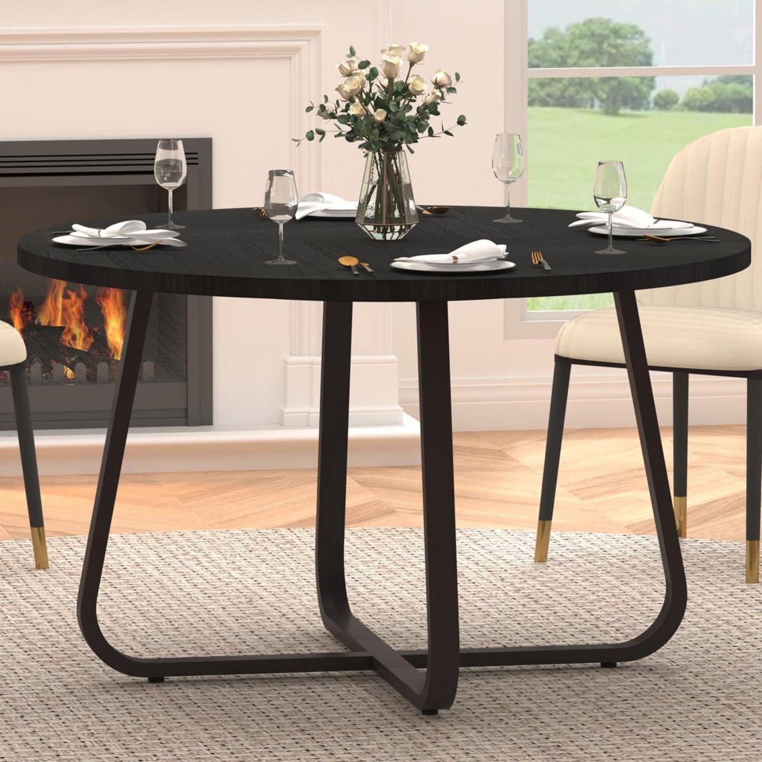 Runder Esstisch Holz-Metall 130x75 cm Schwarz Eiche