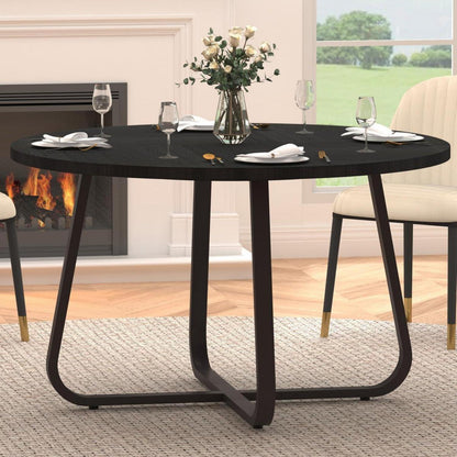 Runder Esstisch Holz-Metall 130x75 cm Schwarz Eiche