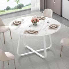 Runder Esstisch Weißer Marmoroptik Holz-Metall-Kombination 130 x 75 cm