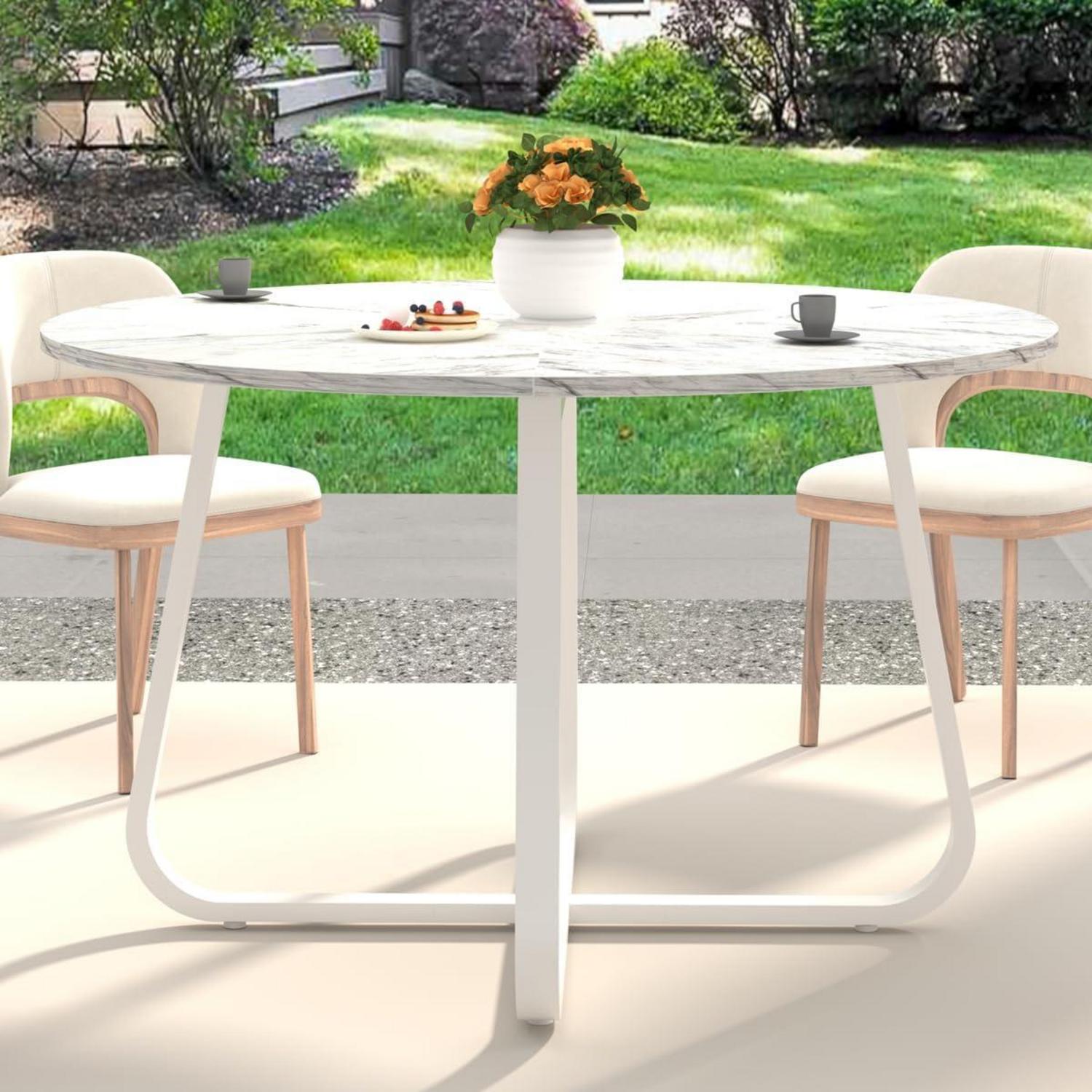 Runder Esstisch in Weißer Marmoroptik 130 x 75 cm Platzsparender Küchentisch