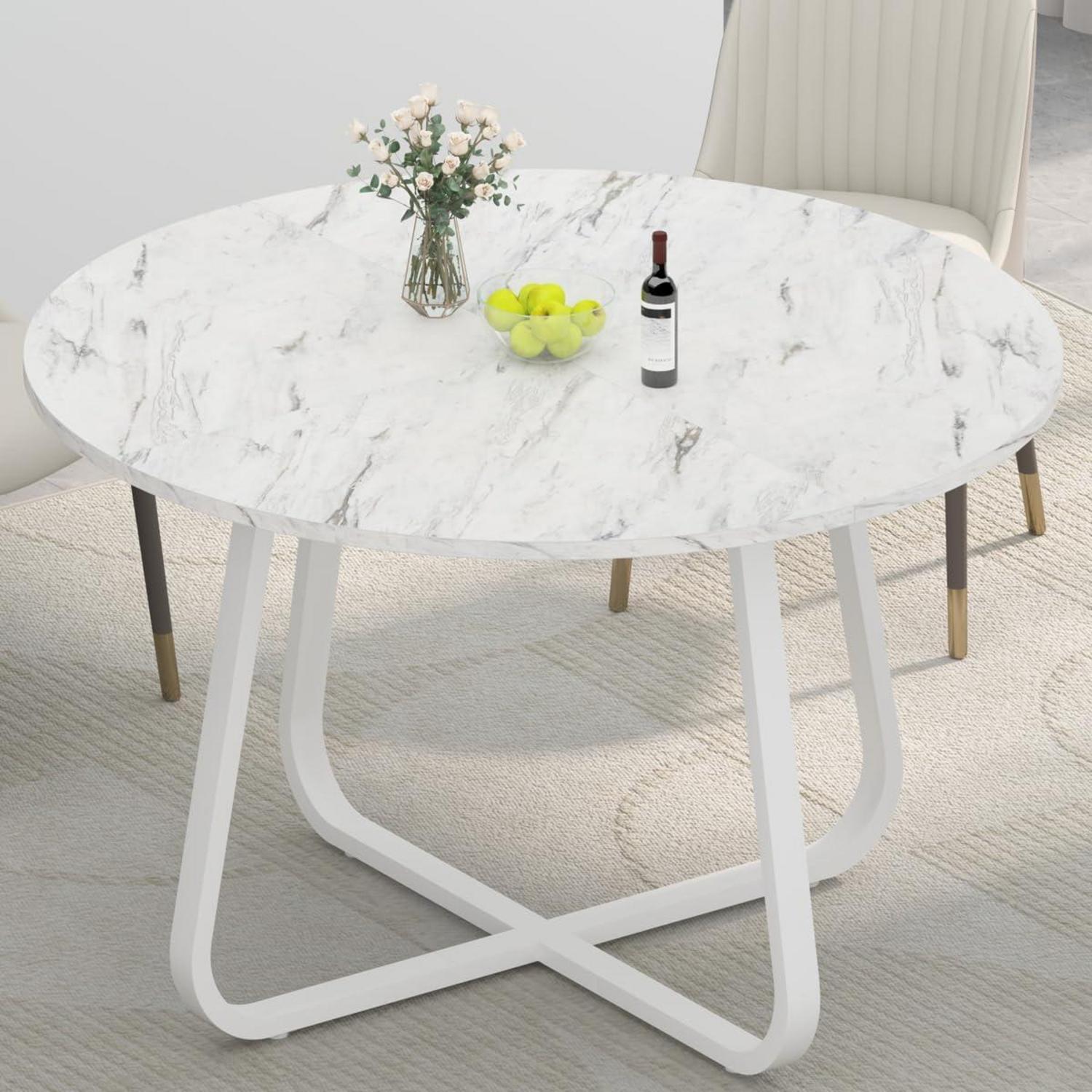 Runder Esstisch Weißer Marmoroptik 130 x 75 cm Platzsparender