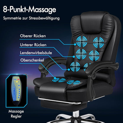 ALFORDSON Ergonomischer Bürostuhl mit Wärmemassage, Leinenstoff, gepolsterte Armlehnen, weiche Kopfstütze, Drehstuhl mit Rollen - Dunkelschwarz