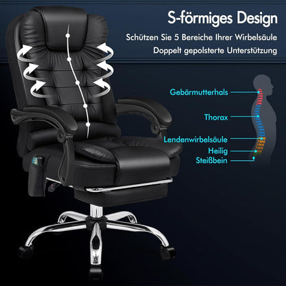 Ergonomischer Bürostuhl mit Wärmemassagefunktion & Leinenstoff, Schwarz