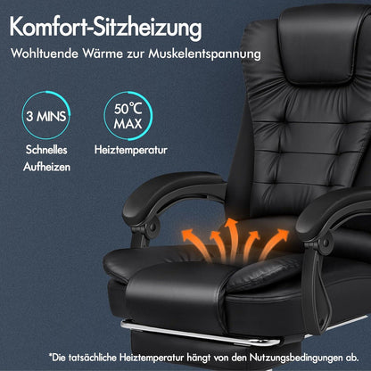 Ergonomischer Bürostuhl mit Wärmemassagefunktion & Leinenstoff, Schwarz
