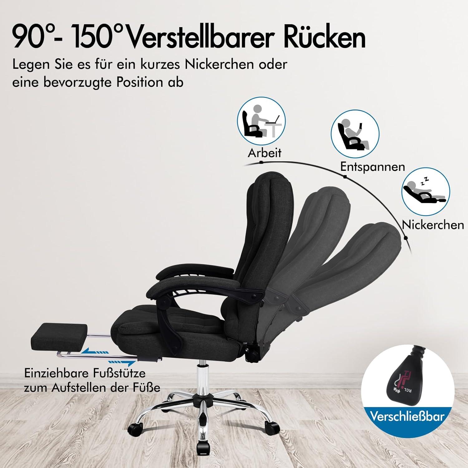 Ergonomischer Bürostuhl Leinenstoff Massagefunktion Dunkelschwarz