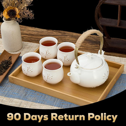 Japanisches Teetassen-Set 4er Pack, Weiße Porzellan Pflaume Gold