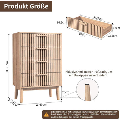 Kommode mit 4 Schubladen – Holzschrank für Schlafzimmer & Wohnzimmer
