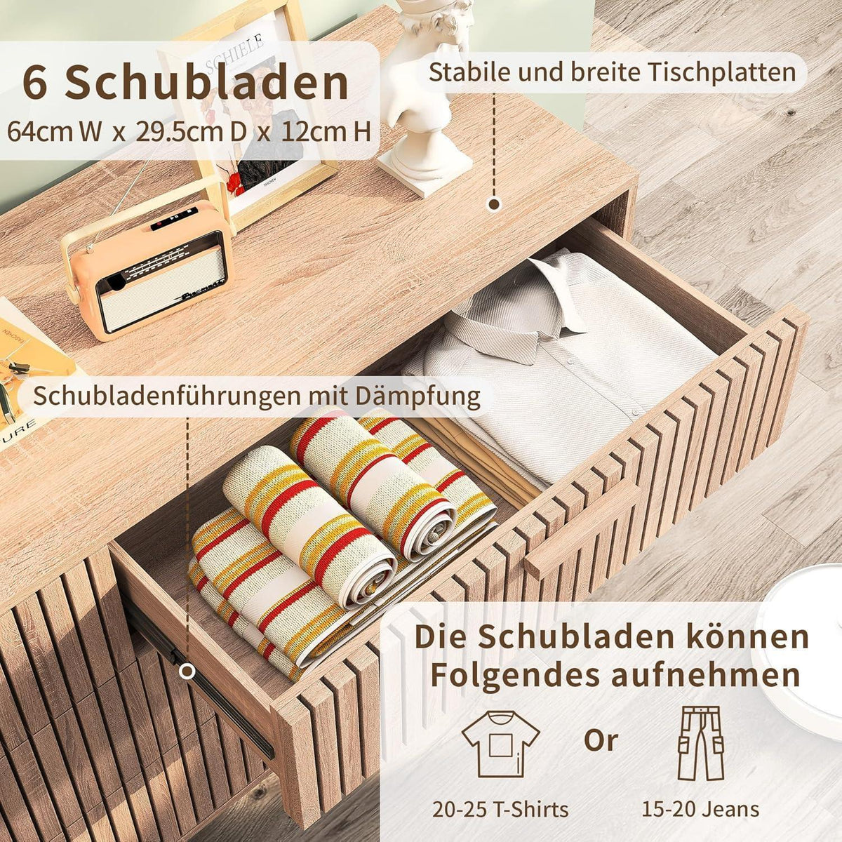 Kommode mit 6 Schubladen – Holzschrank für Schlafzimmer & Wohnzimmer