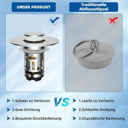 3-in-1 Pop-Up Abflusssieb mit Filterkorb für Waschbecken