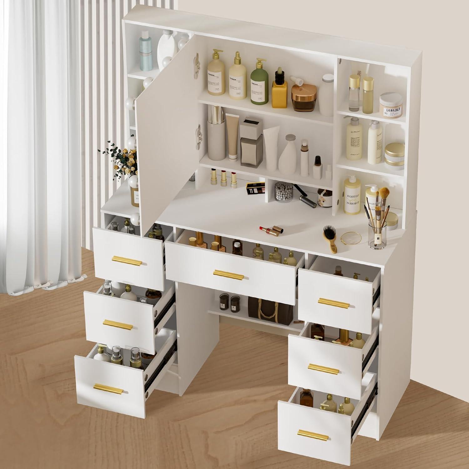 Schminktisch mit dimmbarer LED-Beleuchtung, Make-up Tisch 100x40x140 cm
