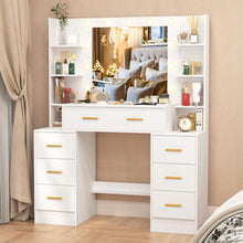 Schminktisch LED-Beleuchtung 7 Schubladen 8 Ablagefächer 110x40 cm