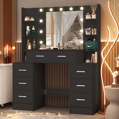Schminktisch LED-Beleuchtung 7 Schubladen 8 Fächer 110x40x140 cm