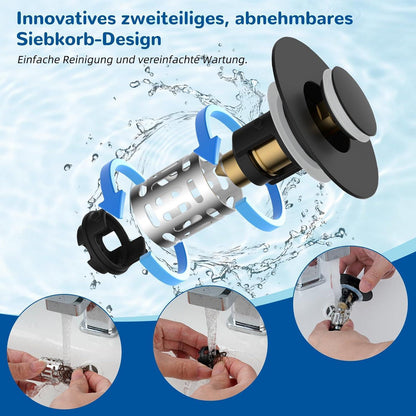 3-in-1 Waschbeckenstöpsel mit Sieb – Matt Schwarz