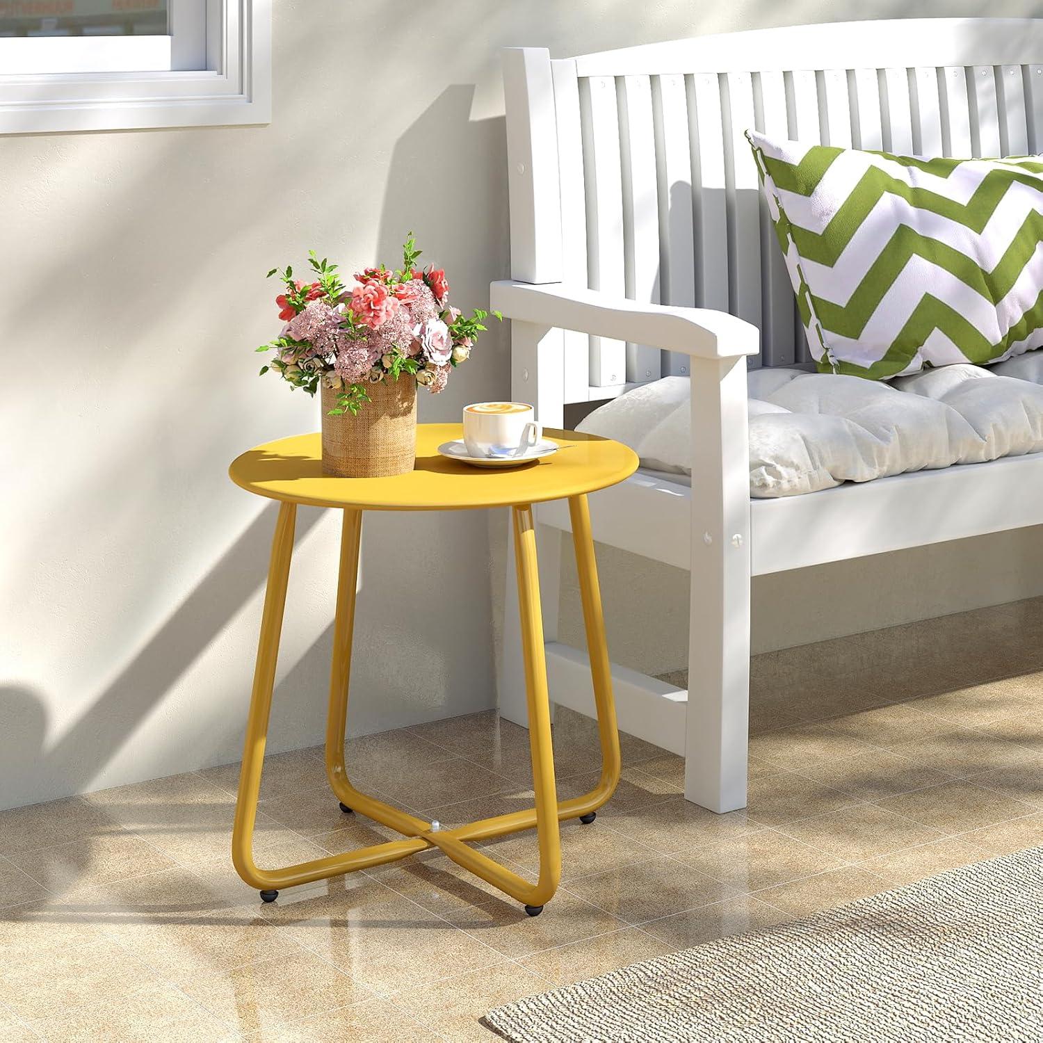 Beistelltisch Outdoor Metall Rund Gartentisch Klein Gelb