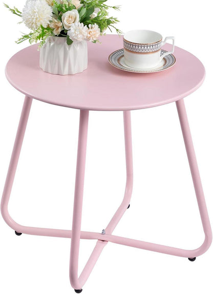 Beistelltisch Outdoor Balkontisch Runder Gartentisch Metalltisch Rosa