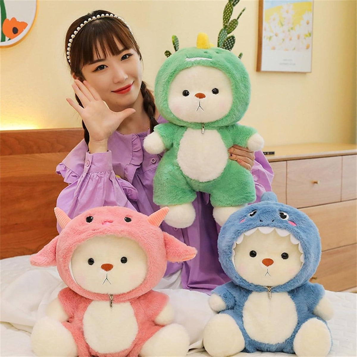 Teddybär mit Kapuze, 35 cm Blau – Weiches Kuscheltier für Kinder