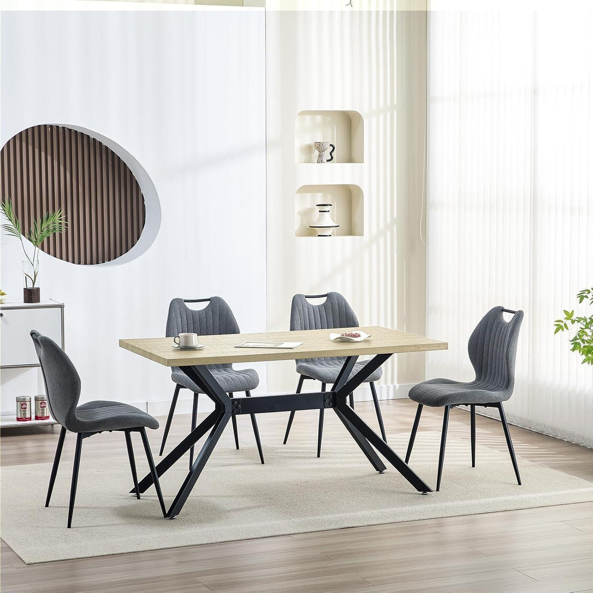 Esszimmergruppe Holz mit 4 Stühlen, 140x80 cm, Modern