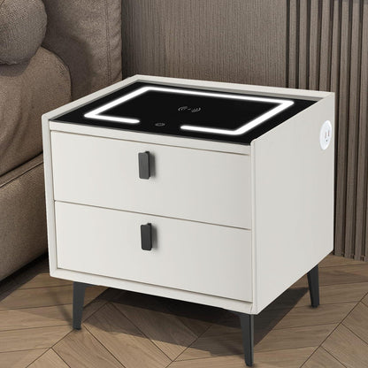 Weißer Smart Nachttisch mit kabellosem Aufladen, LED-Licht und 2