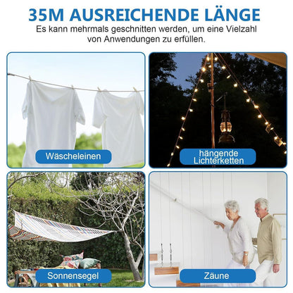 Stahlseil Set 35m mit Spannern & Haken für Rankhilfe, Wäscheleine, Sonnensegel