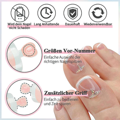 120er Set Französische Falsche Zehennägel – Natürlicher Look & DIY Pediküre