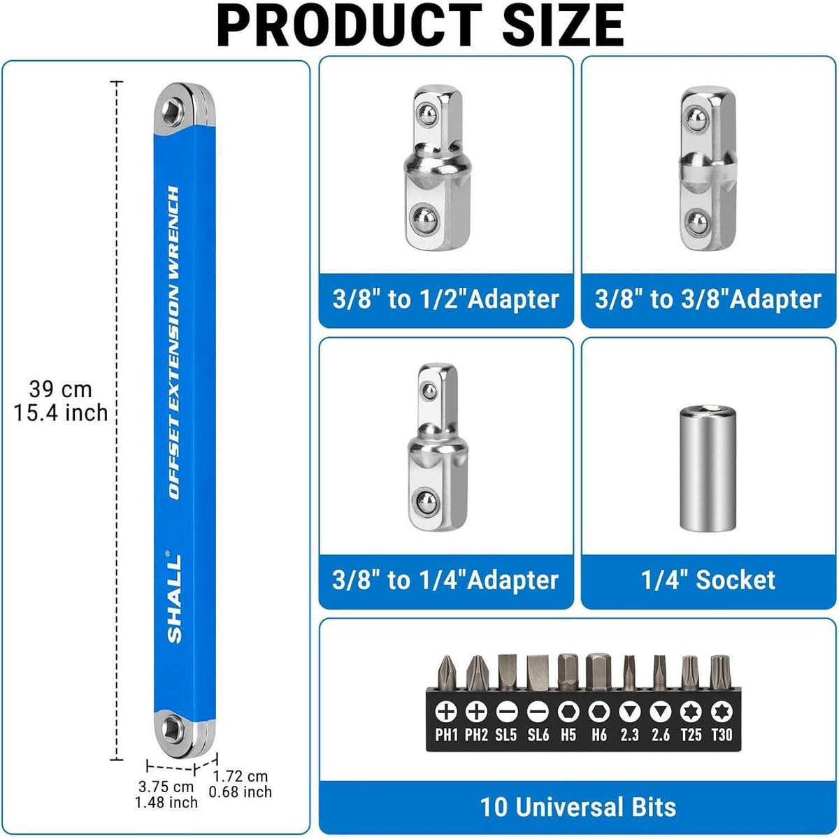 Verlängerungsschlüssel Offset 39cm mit 10 Bits & 3 Adaptern
