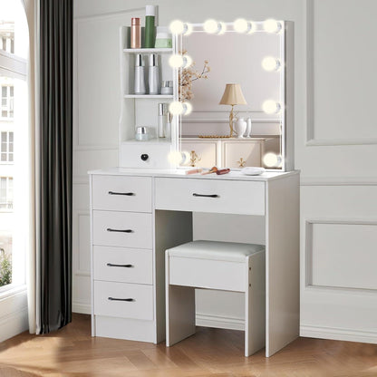 LED-Schminktisch mit Spiegel für Make-up, verstellbare