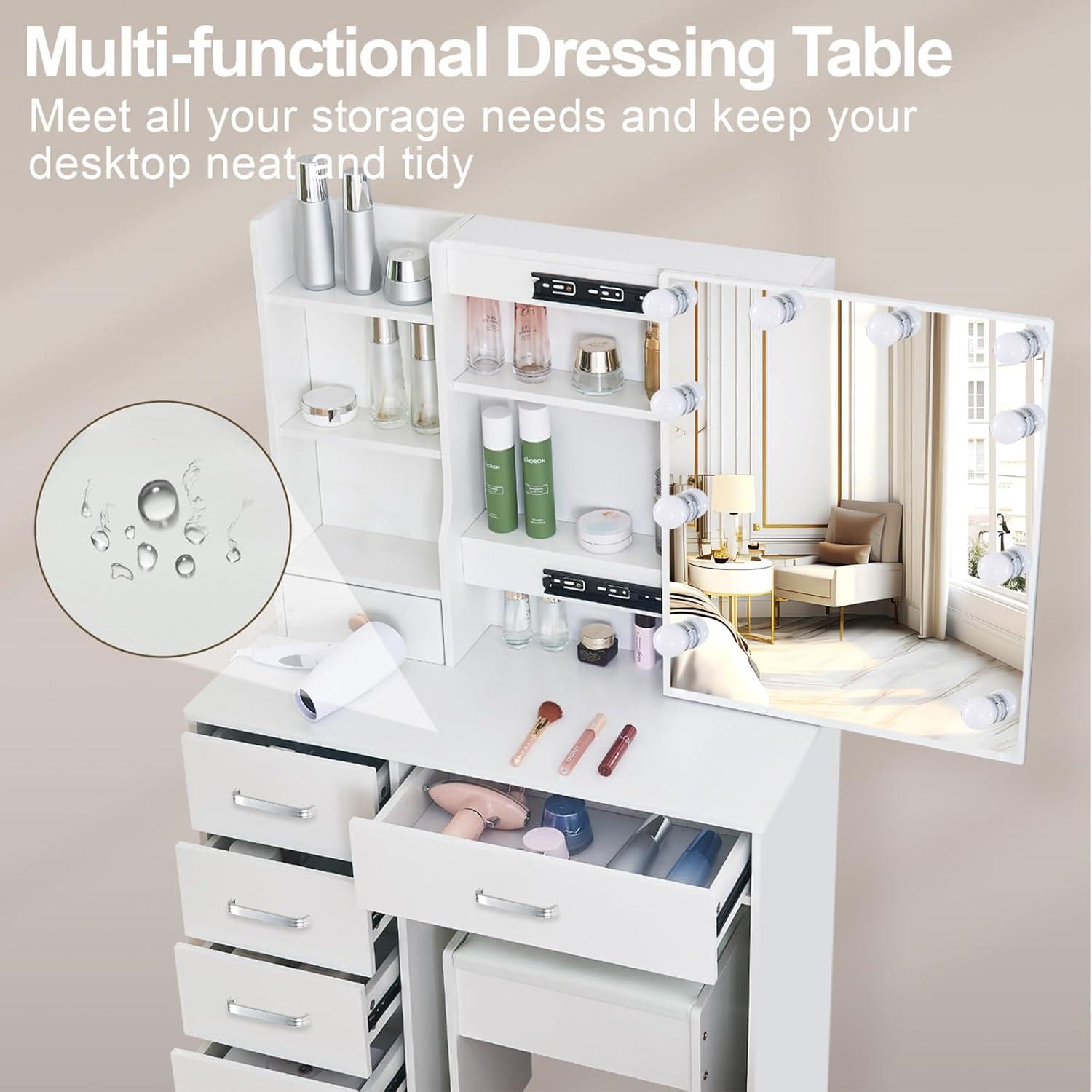 Schminktisch LED-Beleuchtung Frisiertisch Make-up Spiegel Kosmetiktisch MDF - M07