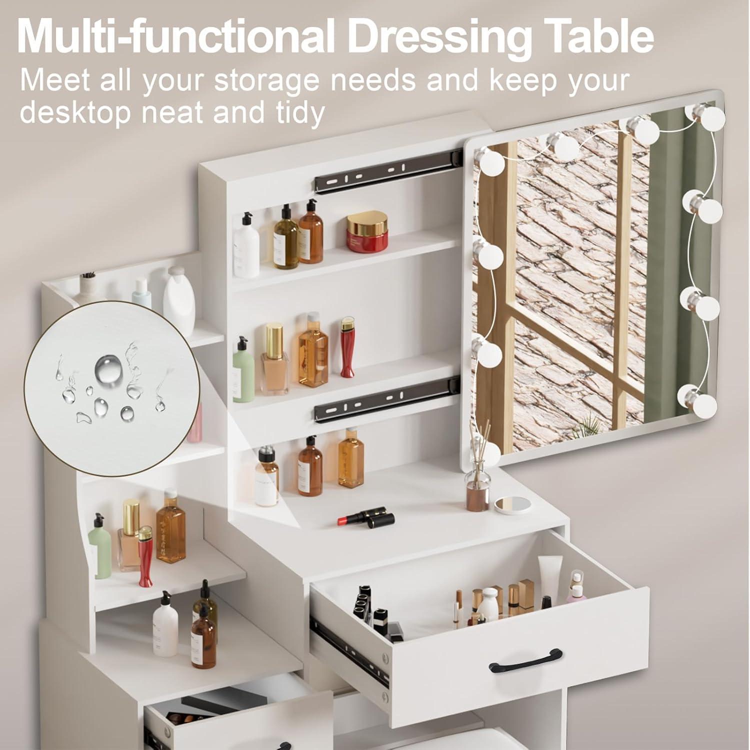 LED Schminktisch mit Spiegel für Make-up, Kosmetiktisch, 3