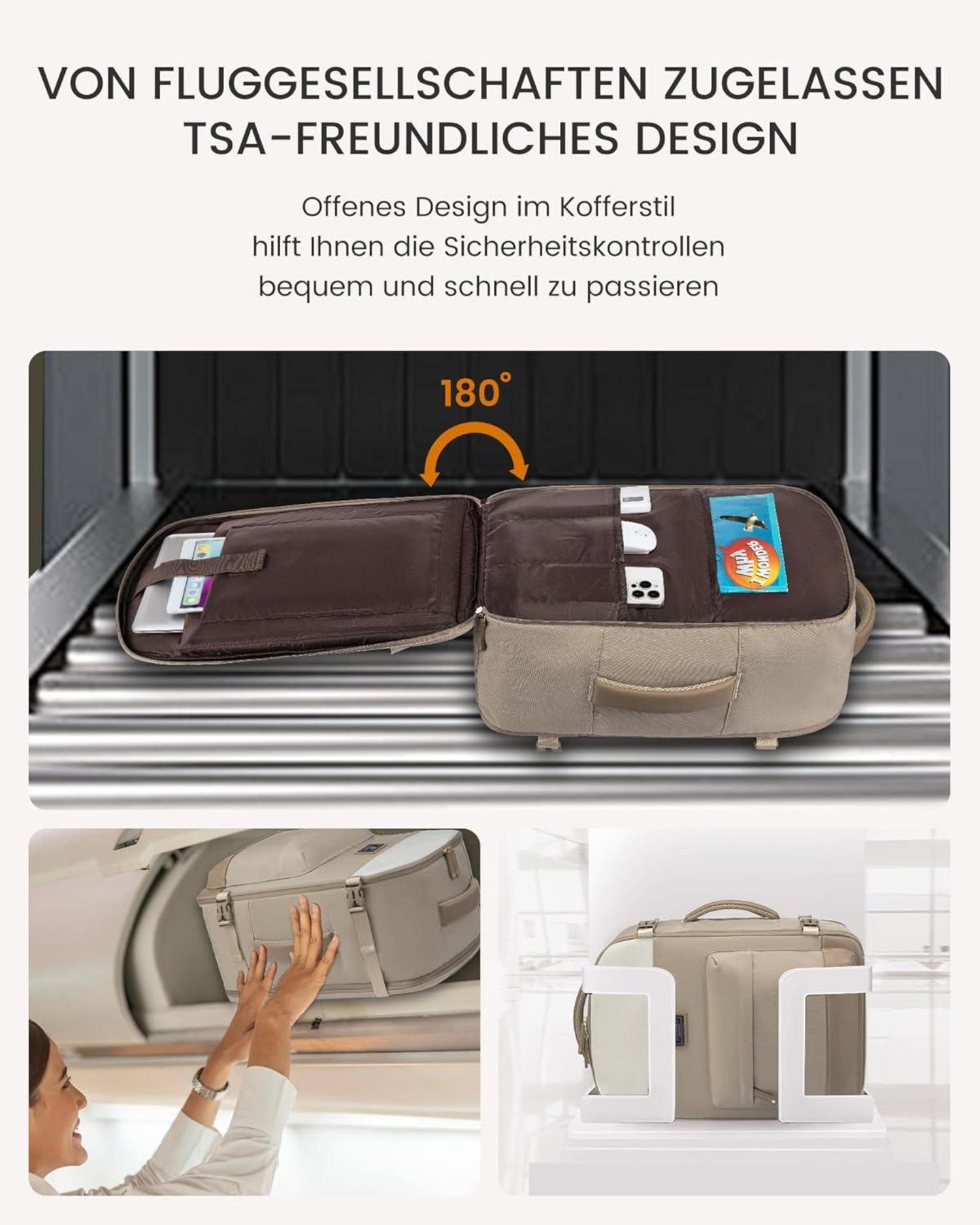 LOVEVOOK Großer 50L Rucksack Handgepäck für Damen, 17,3 Zoll Laptop, Business Reise Beige Khaki