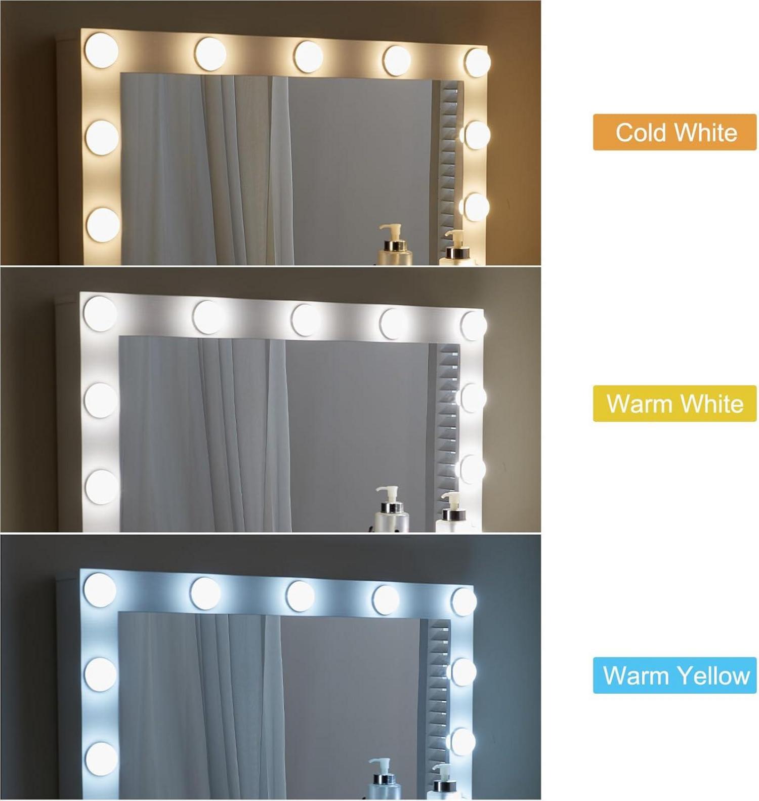 Schminktisch mit LED-Beleuchtung und Make-up-Spiegel - MDF-Struktur, verstellbare Helligkeit