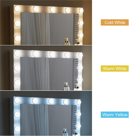 Schminktisch mit LED-Beleuchtung und Make-up-Spiegel - MDF-Struktur, verstellbare Helligkeit