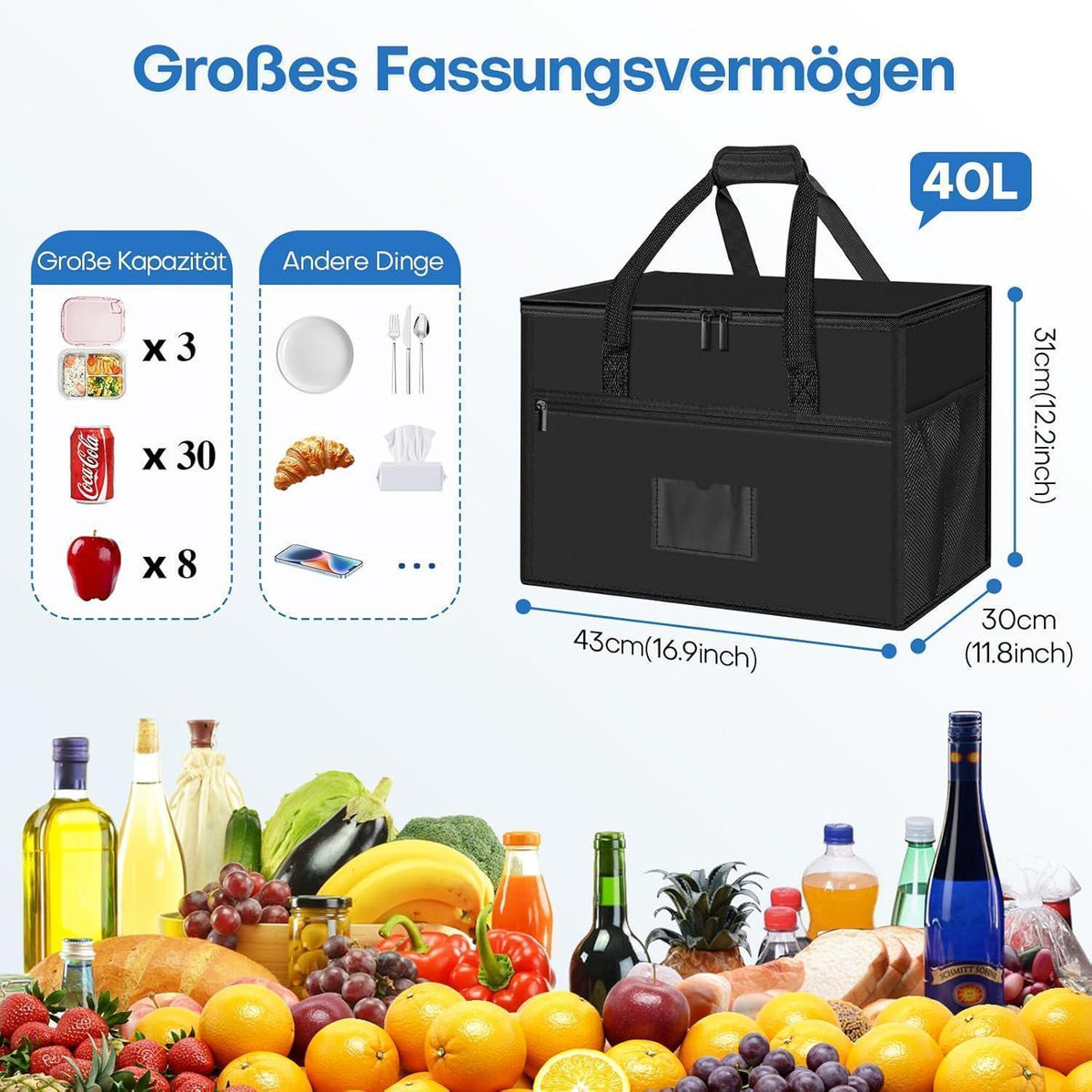 Faltbare Kühltasche 40L – Picknicktasche für Camping & Outdoor