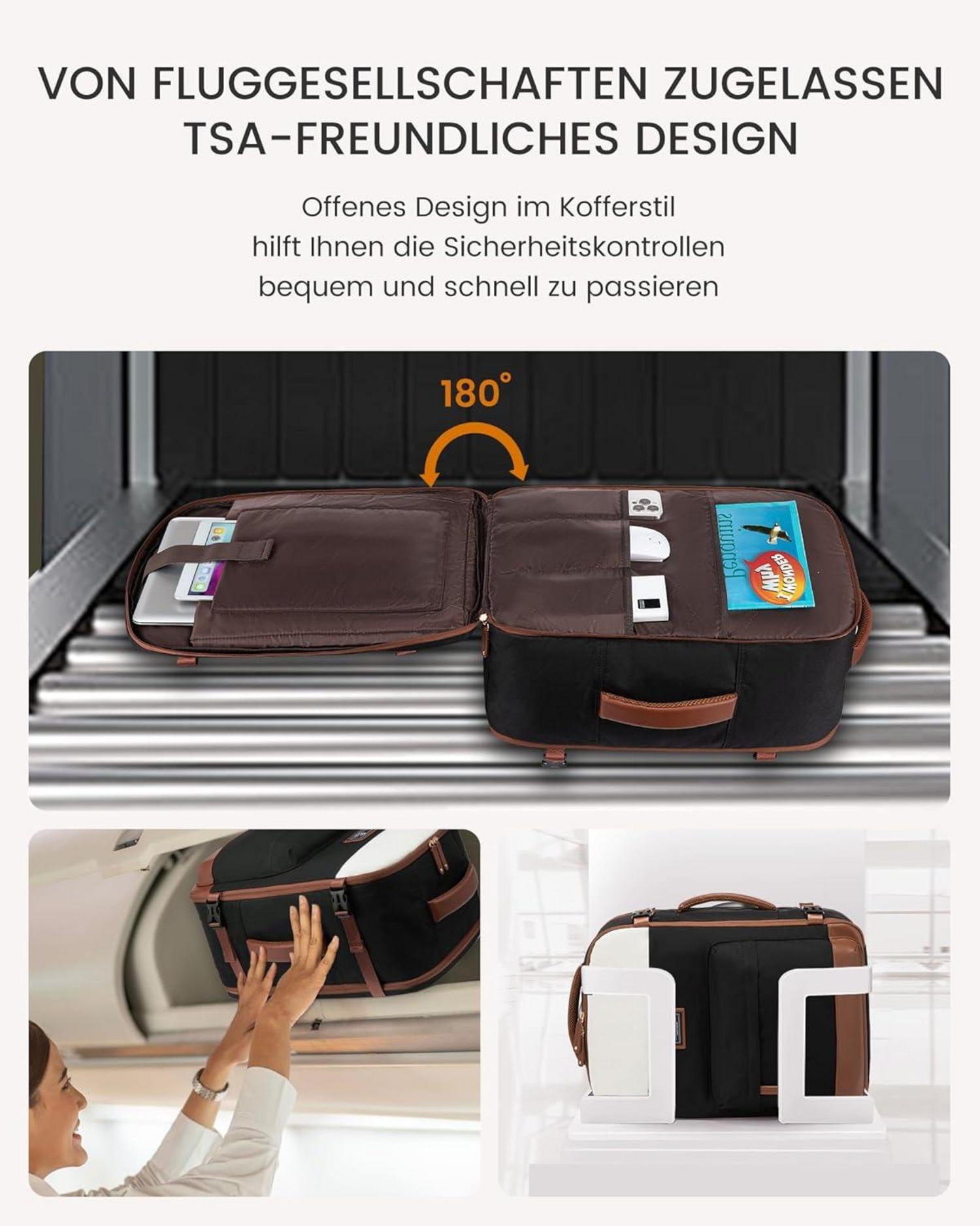 Großer Reiserucksack Handgepäck Flugzeug 40L Damen 17,3 Zoll