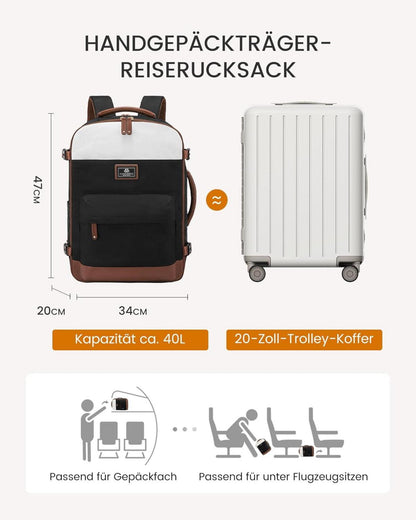 Handgepäck Rucksack 40L Reiserucksack Damen 17,3 Zoll Laptopfach - Schwarz