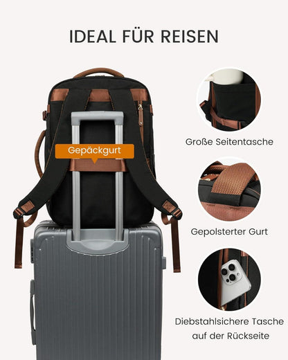 Reiserucksack Handgepäck 45L Damen 17,3 Zoll Laptopfach Beige Schwarz