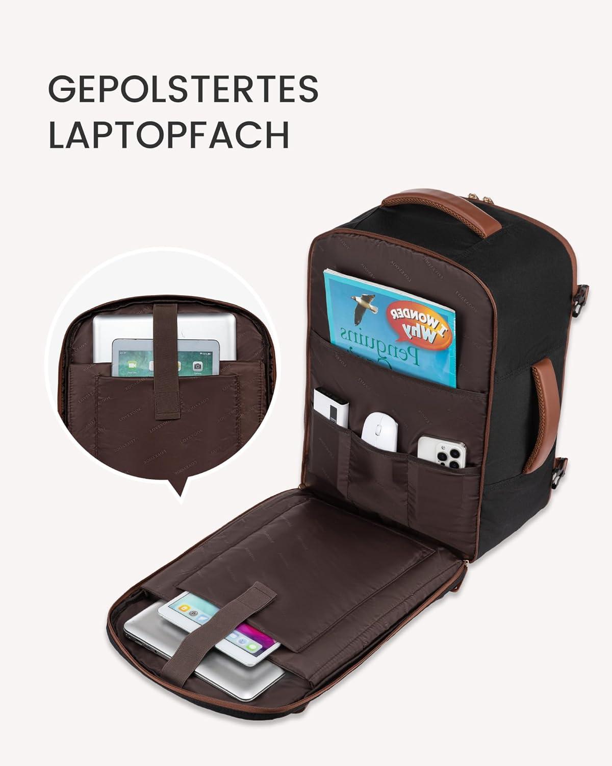 Reiserucksack Handgepäck Flugzeug 45L mit Laptopfach, Groß Travel Backpack Kofferrucksack Weekender für Reise Business