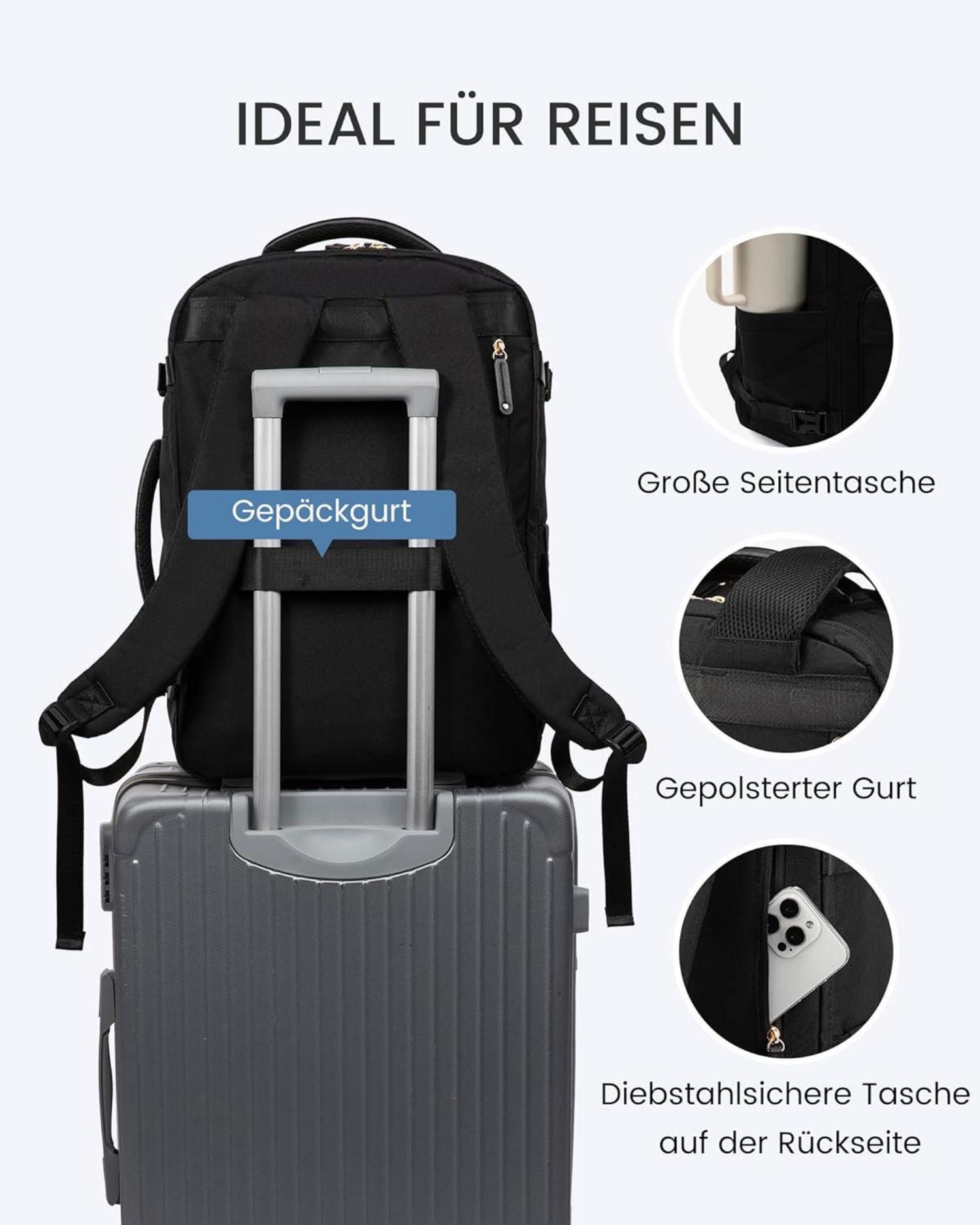 Handgepäck Rucksack 45L für Reisen Business Schwarz
