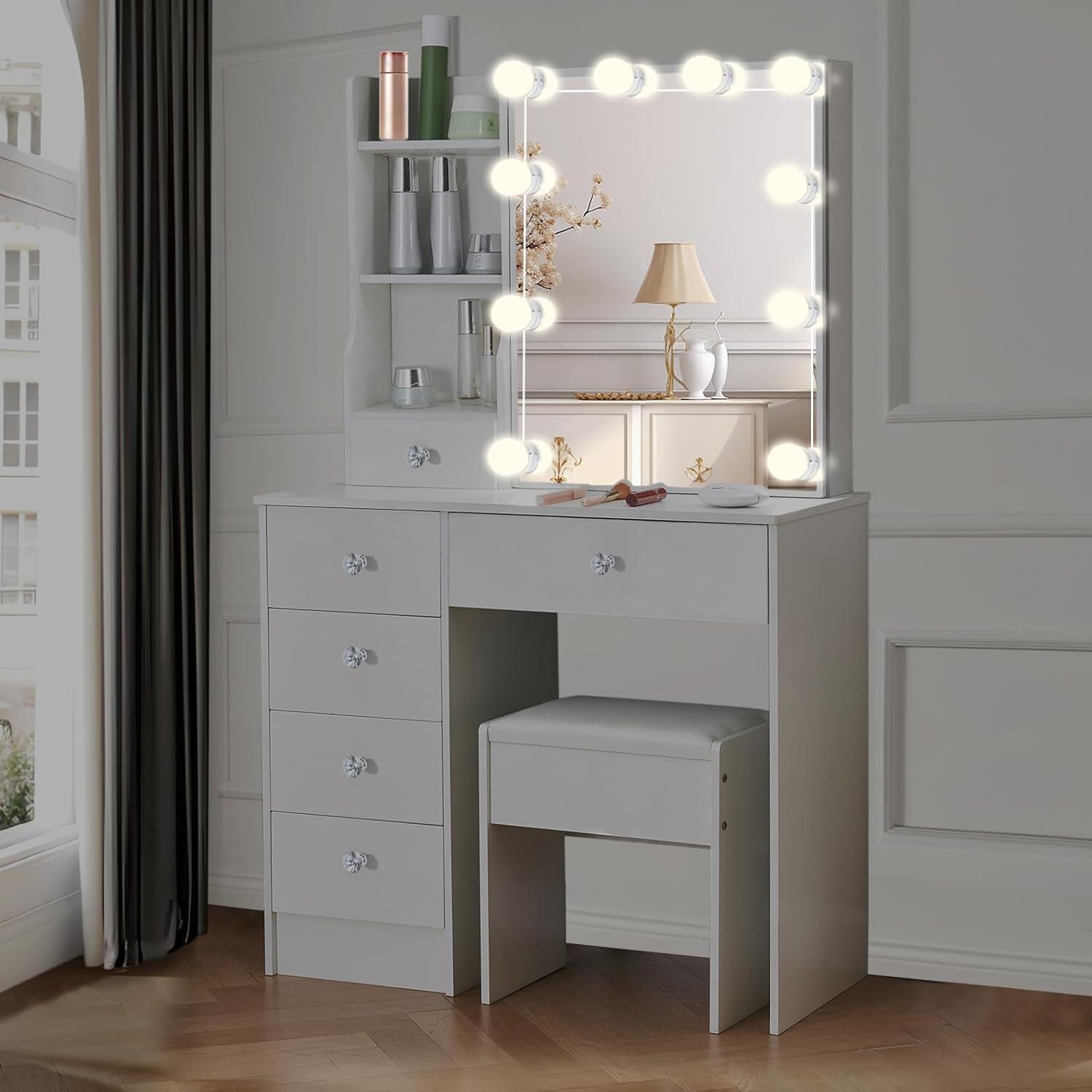 Schminktisch LED-Beleuchtung Make-up Kosmetiktisch Spiegel Stauraum