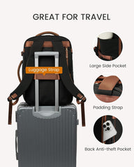 Handgepäck Rucksack 40x20x25, 20L Reiserucksack Damen, Carry On Luggage, Weekender Tasche, Beige Schwarz Braun