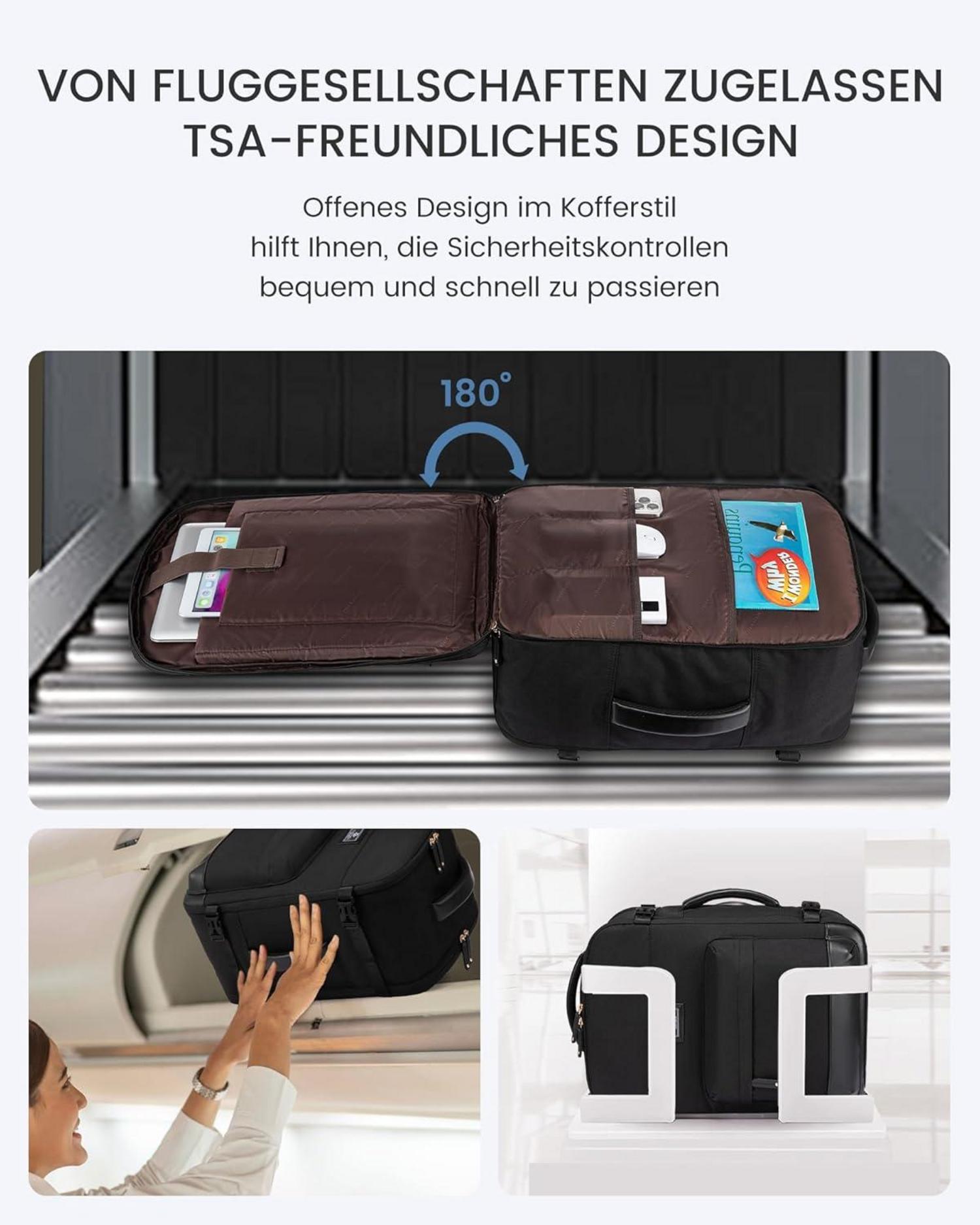 LOVEVOOK 40L Rucksack Handgepäck Flugzeug Reiserucksack 17,3 Zoll Laptop Weekender Tasche Schwarz