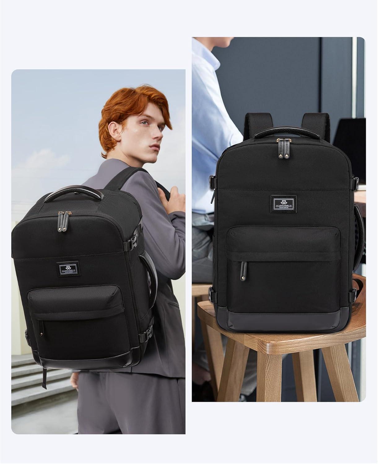 LOVEVOOK 40L Rucksack Handgepäck Flugzeug Reiserucksack 17,3 Zoll Laptop Weekender Tasche Schwarz