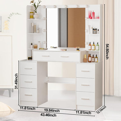 Schminktisch Frisiertisch mit LED-Beleuchtung, Spiegel, Make-up, Kosmetiktisch