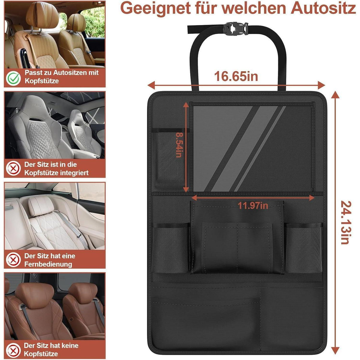 Autositz Organizer mit Tablet-Fach & 10 Taschen – Schwarz