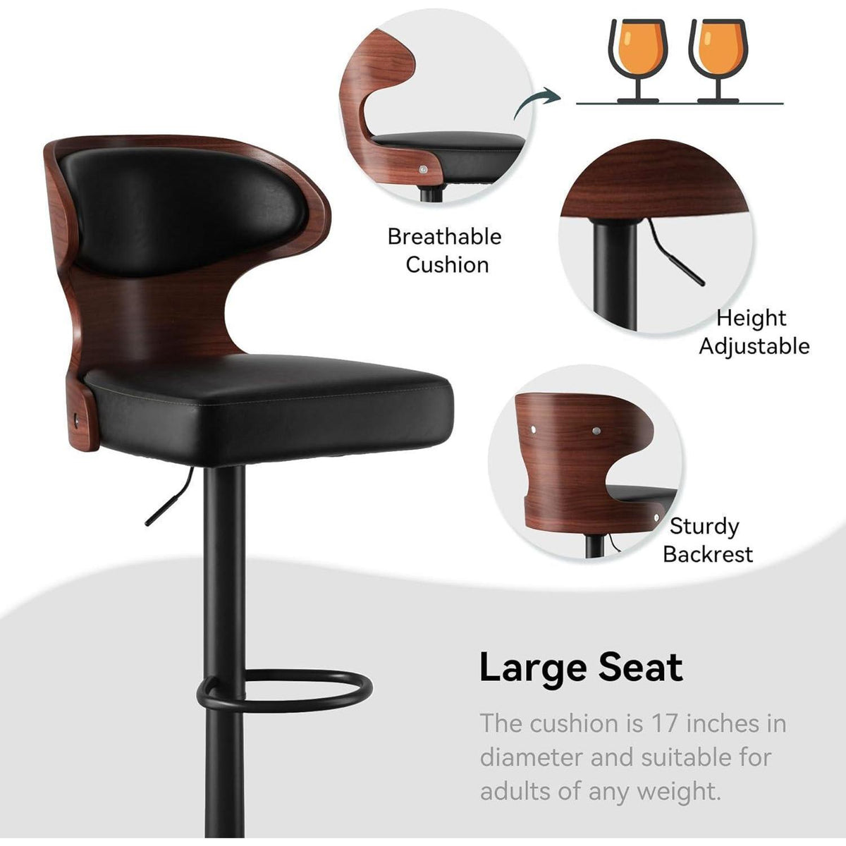Hawthyhome Barhocker 4er Set Schwarz Nussbaumholz mit Rückenlehne