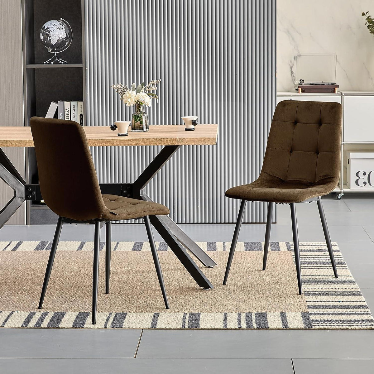 Gepolsterte Esszimmerstühle 4er Set, Samt & Metallfuß Braun