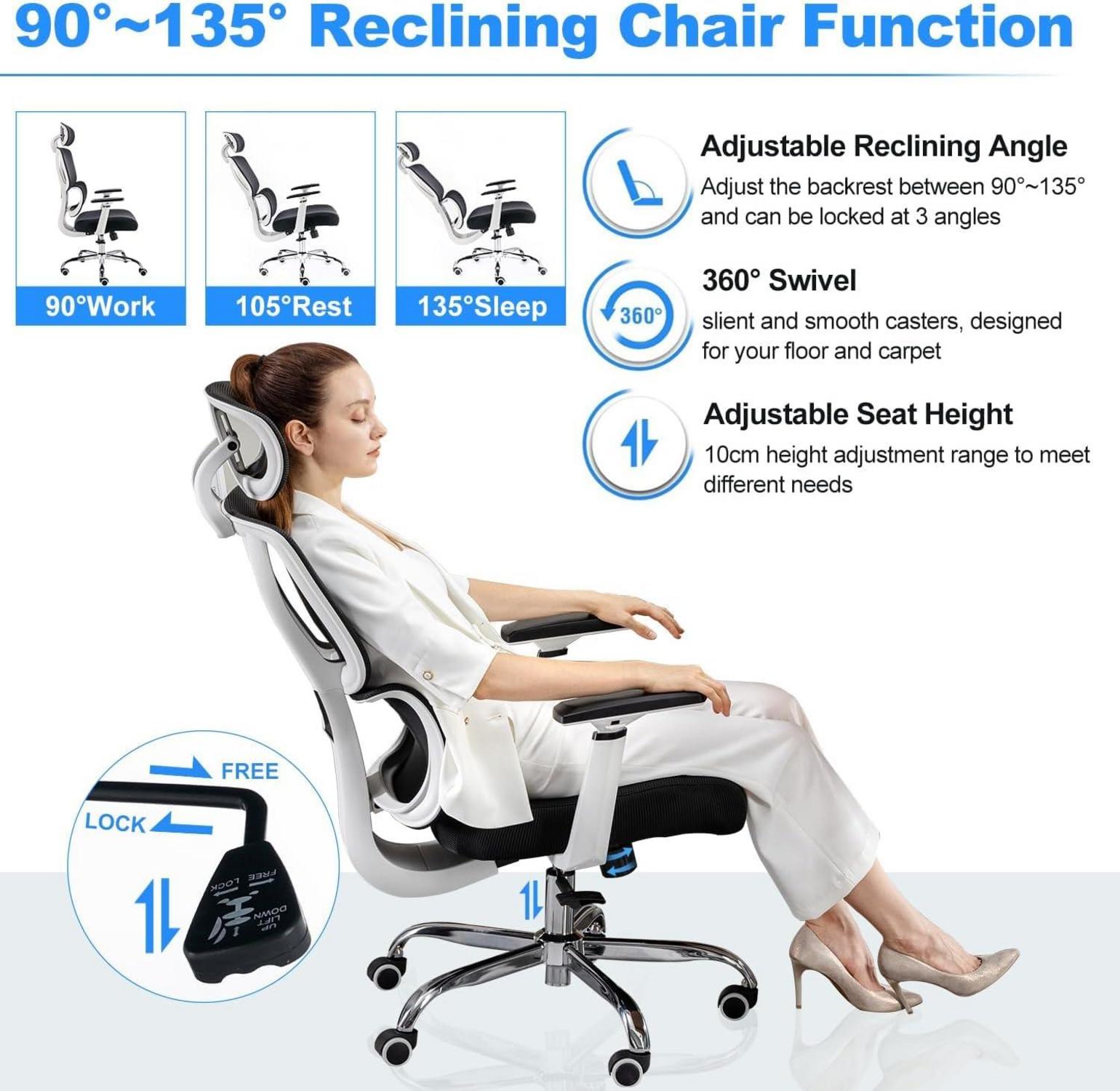 Hochwertiger Ergonomischer Bürostuhl 200KG, Verstellbare