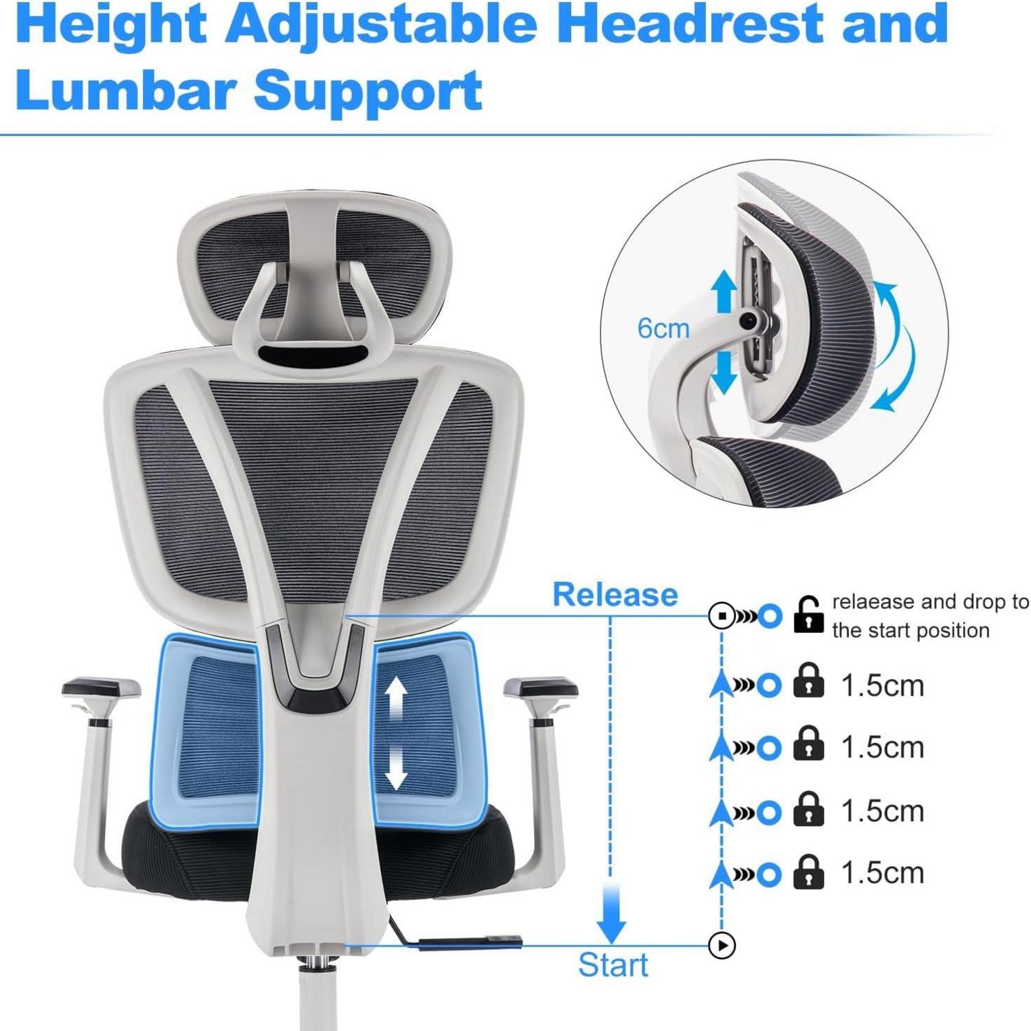 Ergonomischer Bürostuhl 200KG, Verstellbare Lendenwirbelstütze 3D-Armlehnen
